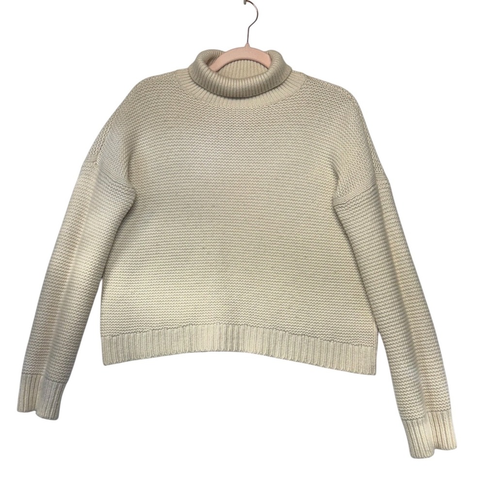 Vince Womens Cream Cashmere Garter Stitch Turtleneck Sweater Size S Relaxed Fit